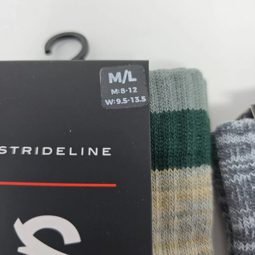 Strideline Performance Crew Socks Lot 3 Men M/L 8-12 Gray Green Wool Blend NWT